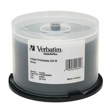 VERBATIM 52x CD-R Media - 700MB - Ink Jet Printable - 120mm Standard VE303959